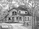 Red Bud Cabin - Ballpoint pen artwork by Vincent Whitehead