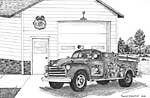 1953 Chevy Fire Truck - Ballpoint pen artwork by Vincent Whitehead